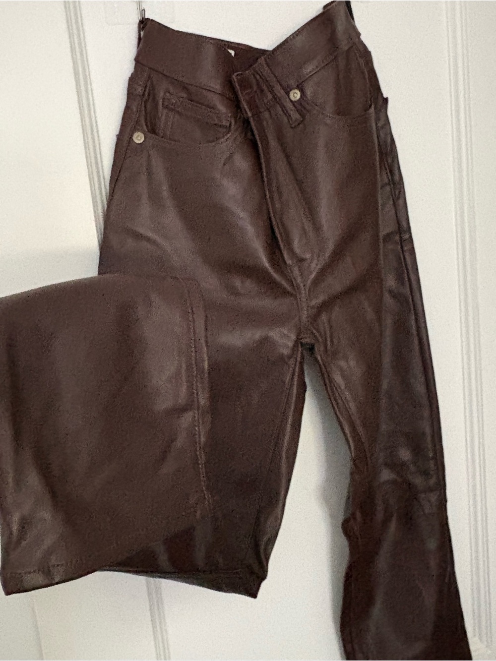 GAP Women's Straight-Leg Faux Leather Jeans - Dark Brown